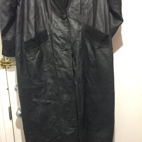 VINTAGE WORTHINGTON LEATHER LONG TRENCH COATS SIZE XL - Picture 9 of 14